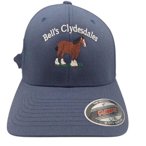 Bells Farm Clydesdales Horses Hat Ball Cap Adult Large XL Blue Flex Fit Michigan - Picture 2 of 10